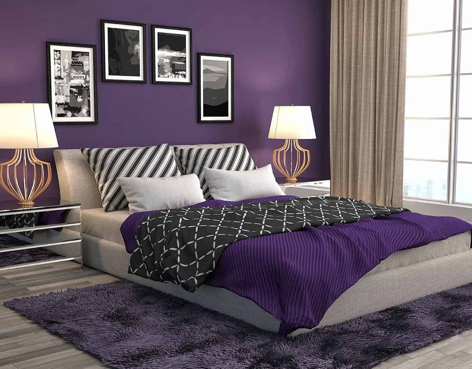 Спальня в серо фиолетовом цвете