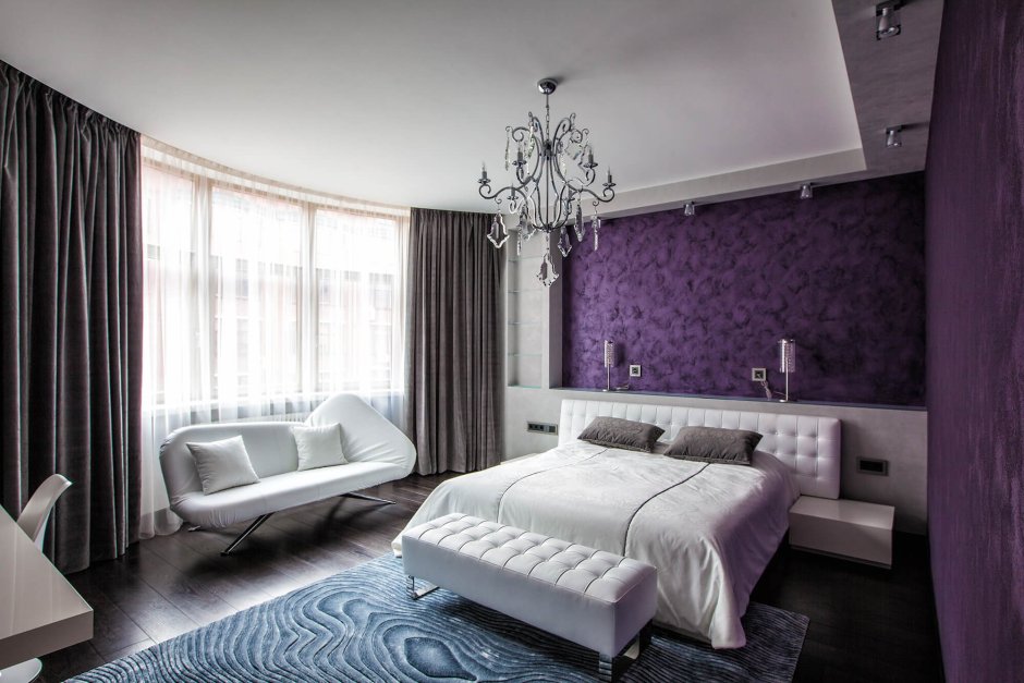 Спальня в серо фиолетовых тонах