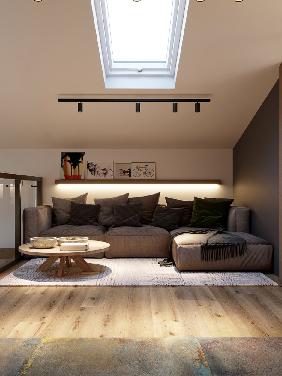 Трековые светильники над диваном