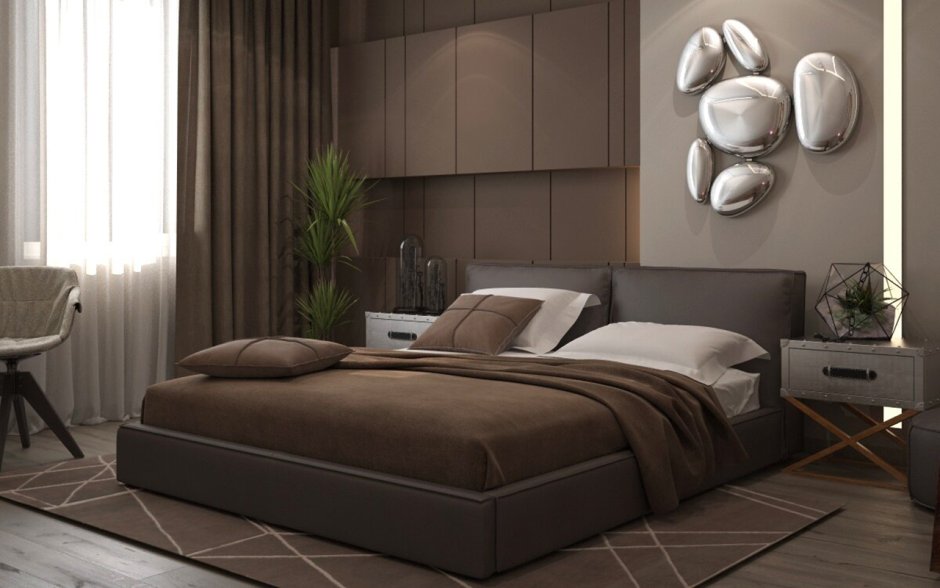 Спальня в коричневых тонах