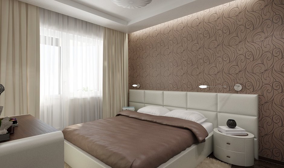 Кофейные обои в спальне