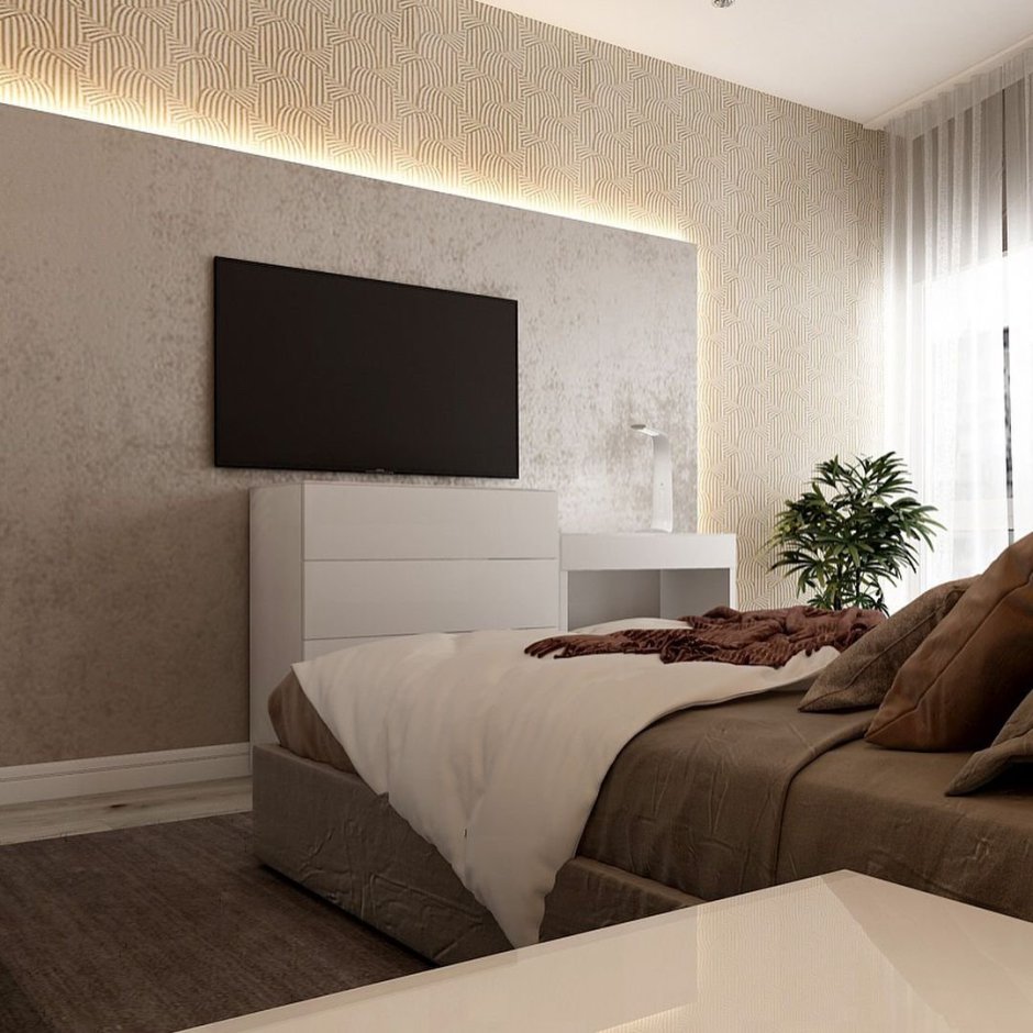 Бежевая спальня Минимализм