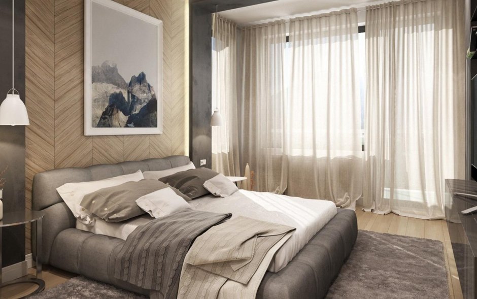 Бежево серая спальня