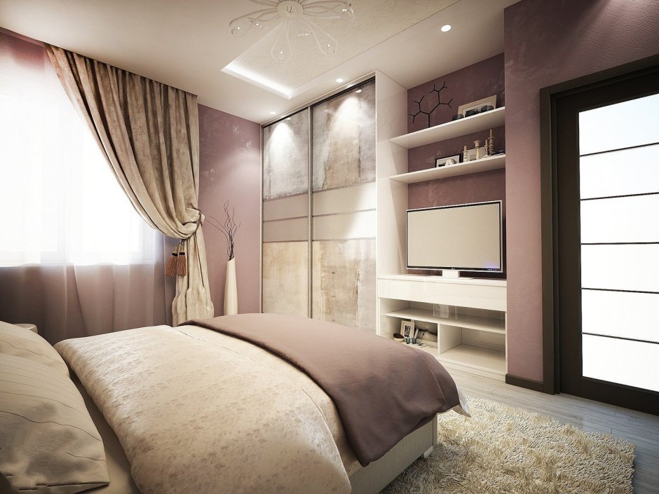 Спальня в розово бежевых тонах