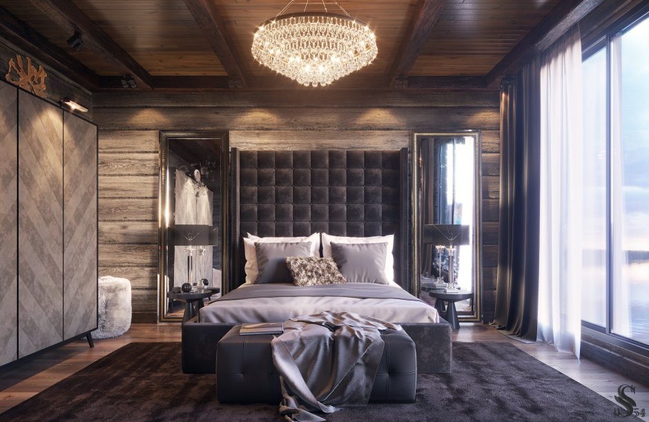 Дизайн спальни в стиле Шале