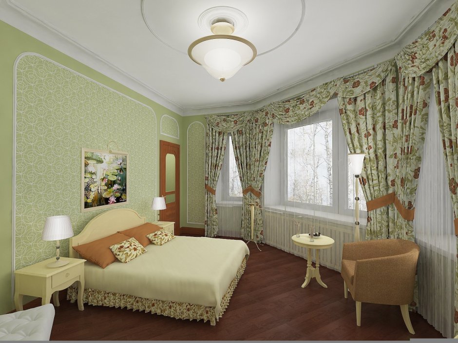 Спальня в оливково бежевых цветах