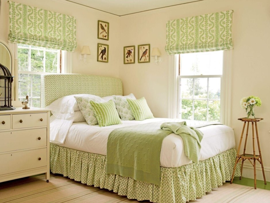 Спальня в серо зеленом цвете