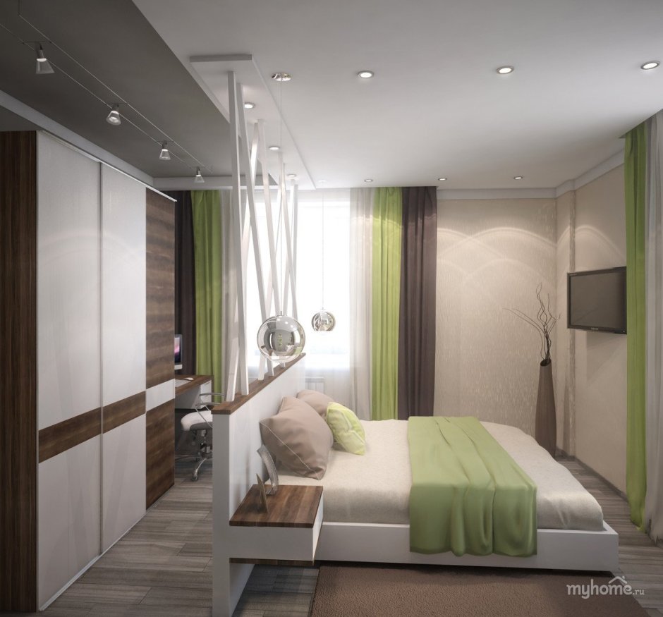 Бежево зеленая спальня