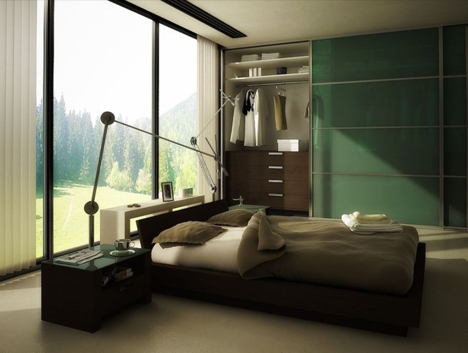 Зеленый шкаф в интерьере спальни