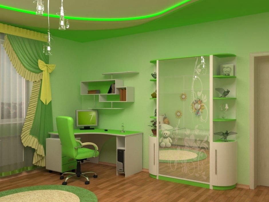 Комната для девочки зеленого цвета