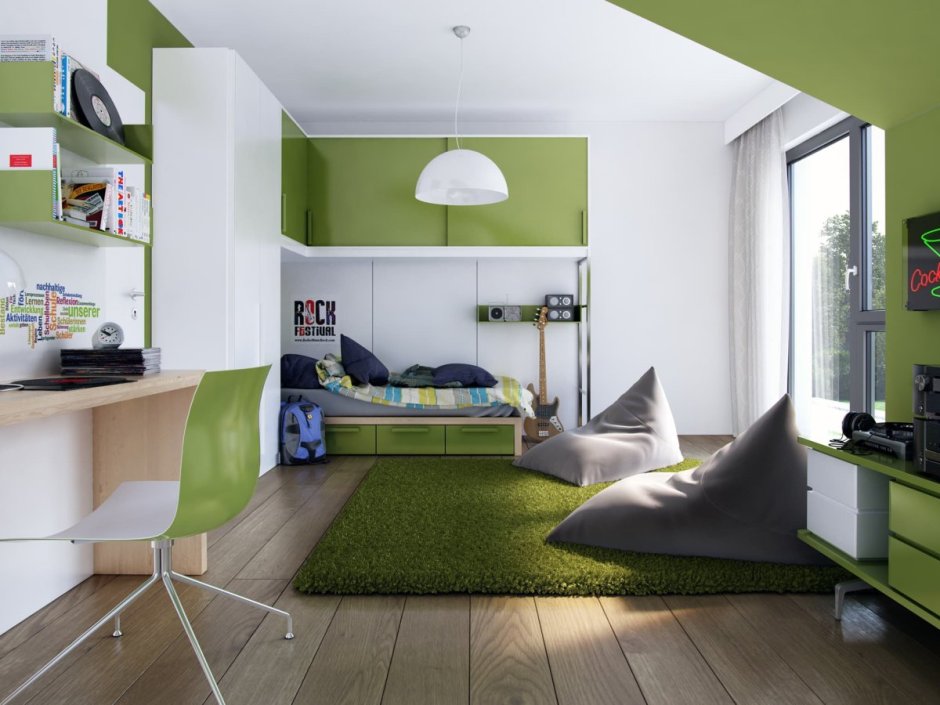 Комната подростка зеленый потолок