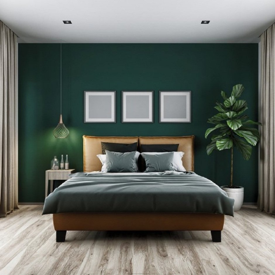 Зеленые рейки в спальне