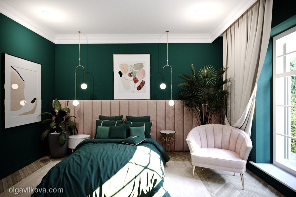 Дизайн спальни изумрудного цвета хрущевка