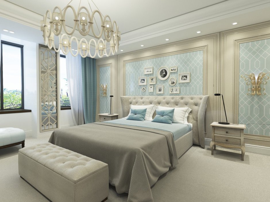 Спальня с синей мебелью