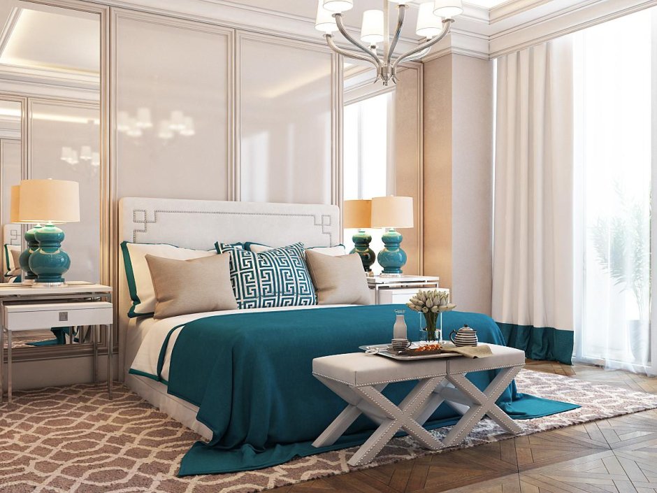 Сочетание синего и коричневого в интерьере