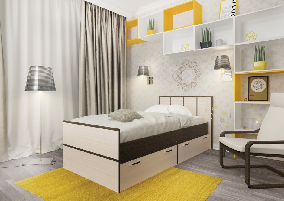 Сигма-кровать бокс 90/2 с ящиками дуб сонома