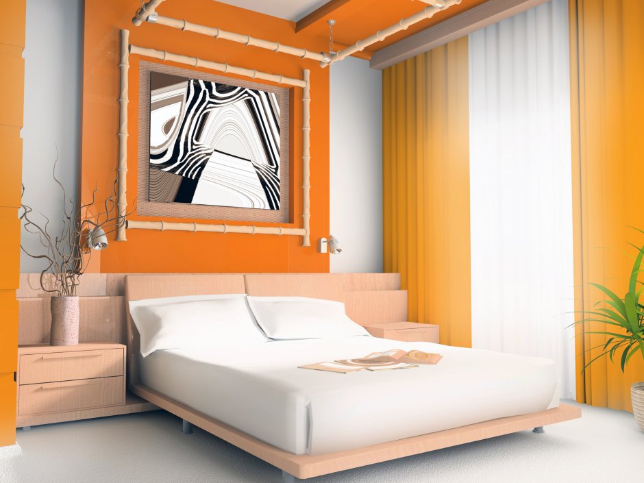 Спальни современные в оранжевом цвете