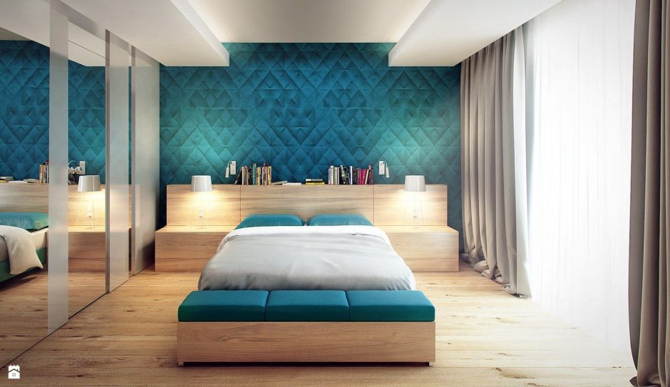 Спальня в стиле Модерн в бирюзовых тонах