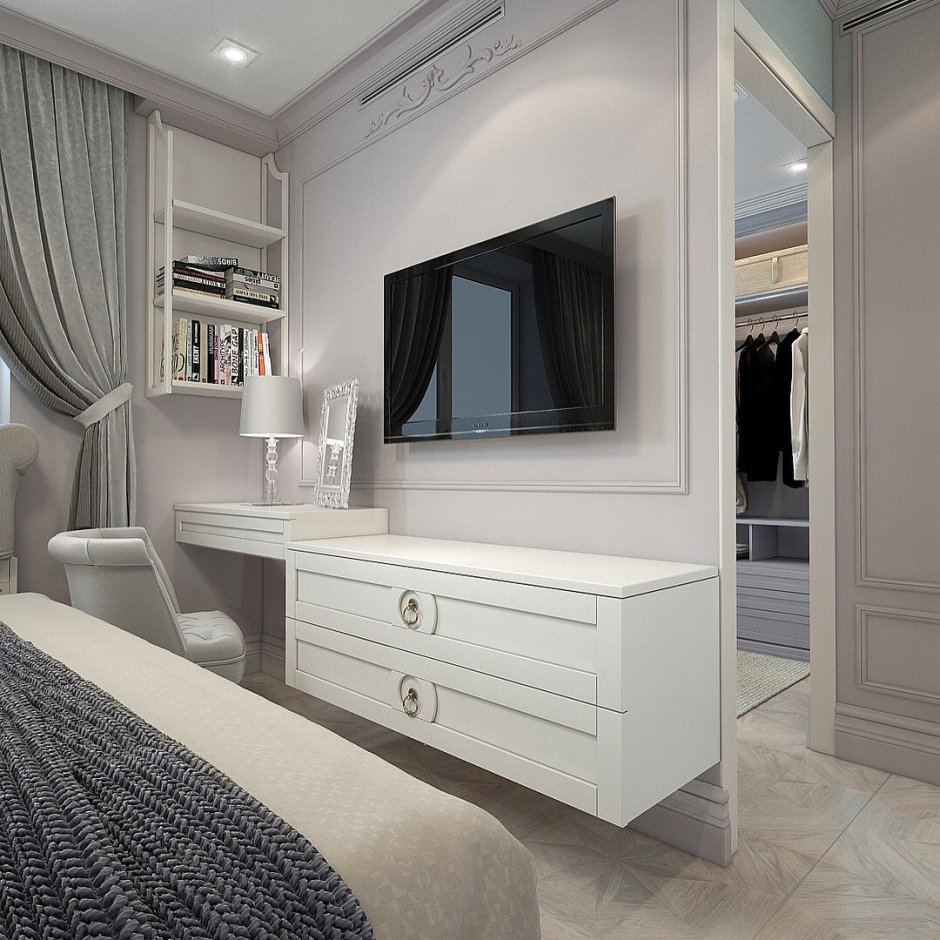 Спальня с гардеробной в современной классике