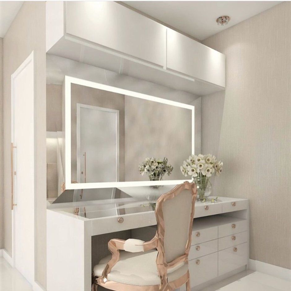 Гардеробная с туалетным столиком и зеркалом