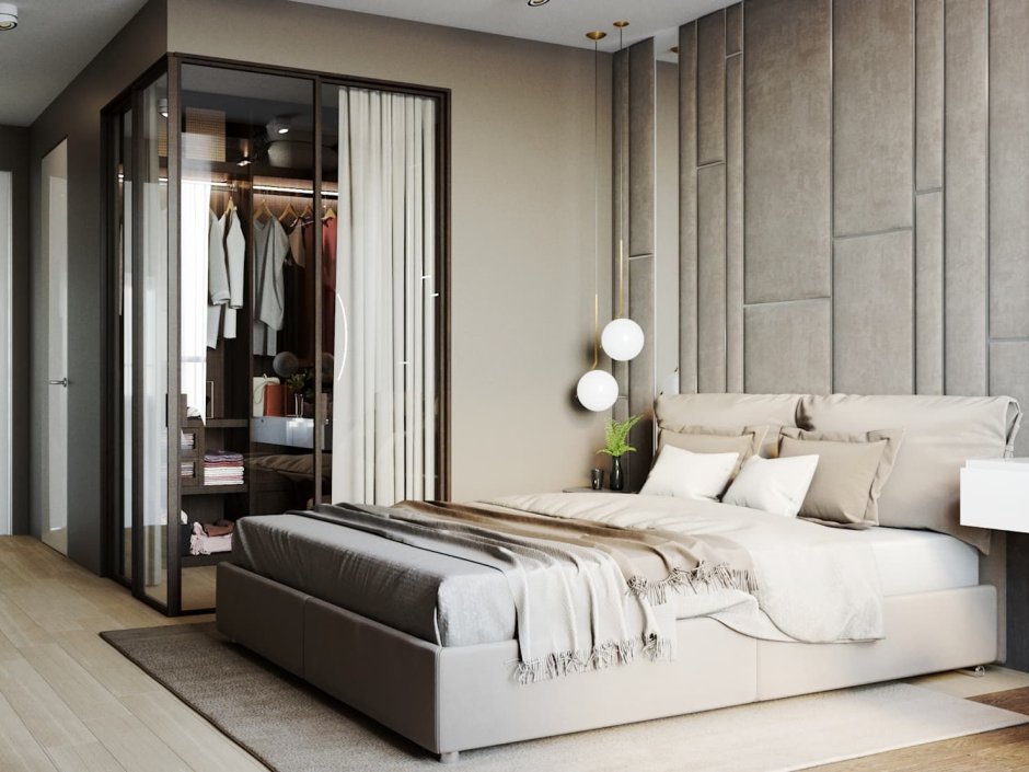 Спальня Минимализм с гардеробной