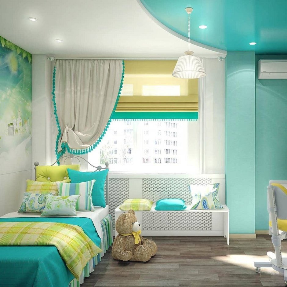 Детская с бирюзовыми шторами