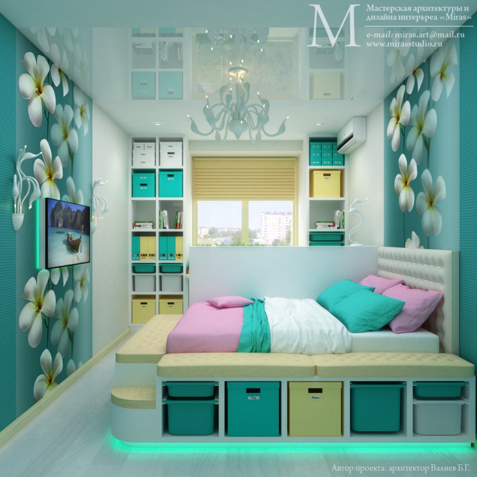 Комната подростка девочки бирюзовые деревья