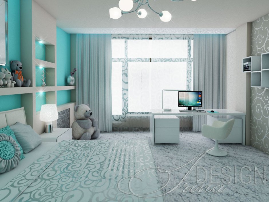 Комната в розово голубых тонах