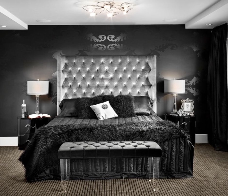 Спальня в современном стиле серый фиолетовый