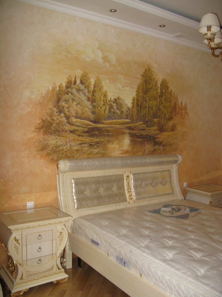 Фреска в спальне в современном стиле