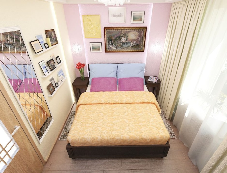 Планировка комнаты с двуспальной кроватью