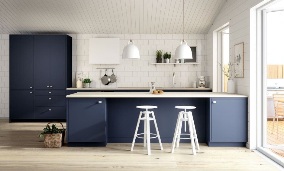 Кухни лофт синего цвета