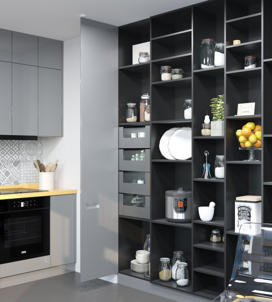 Открытые шкафы на кухне