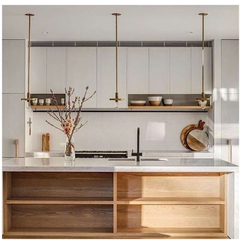 Кухонный гарнитур с полками деревянными