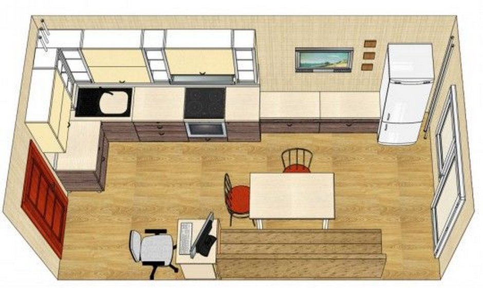 Необычное расположение мебели на кухне