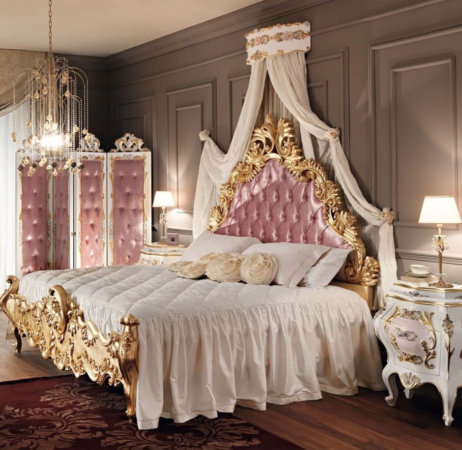Королевская спальня роскошная розовая