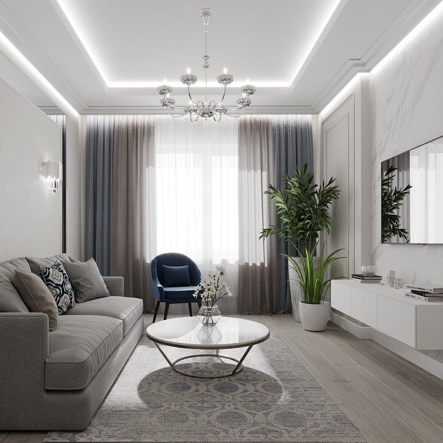 Дизайн гостиной в серых тонах современном стиле
