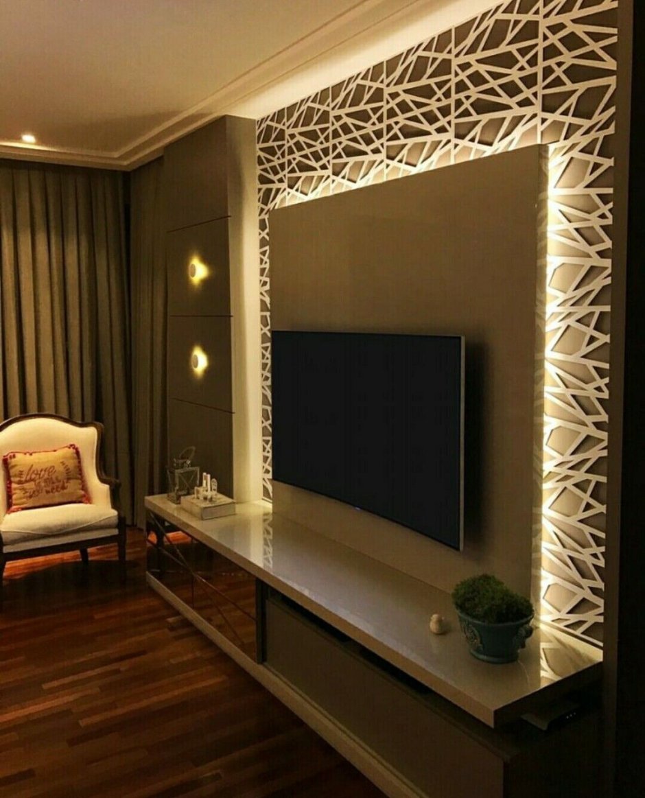 Стена с подсветкой для гостиной