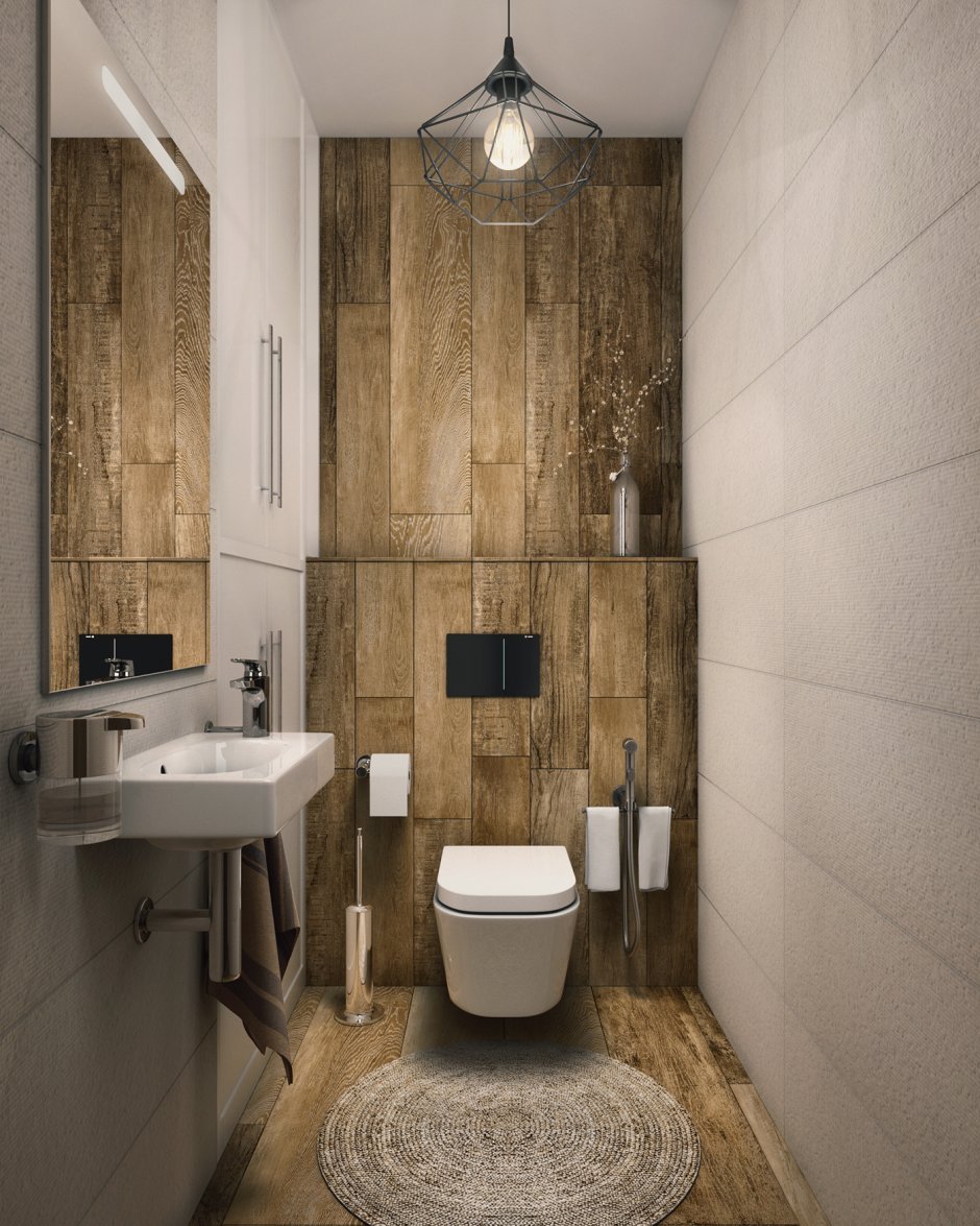 Плитка под дерево в туалете