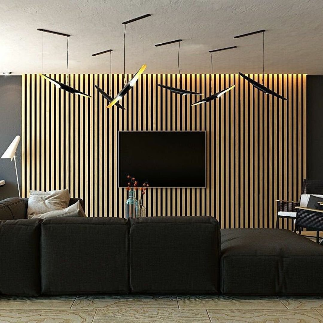 деревянные рейки в интерьере гостиной фото