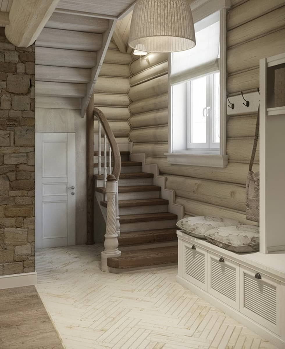 лестница в интерьере деревянного дома