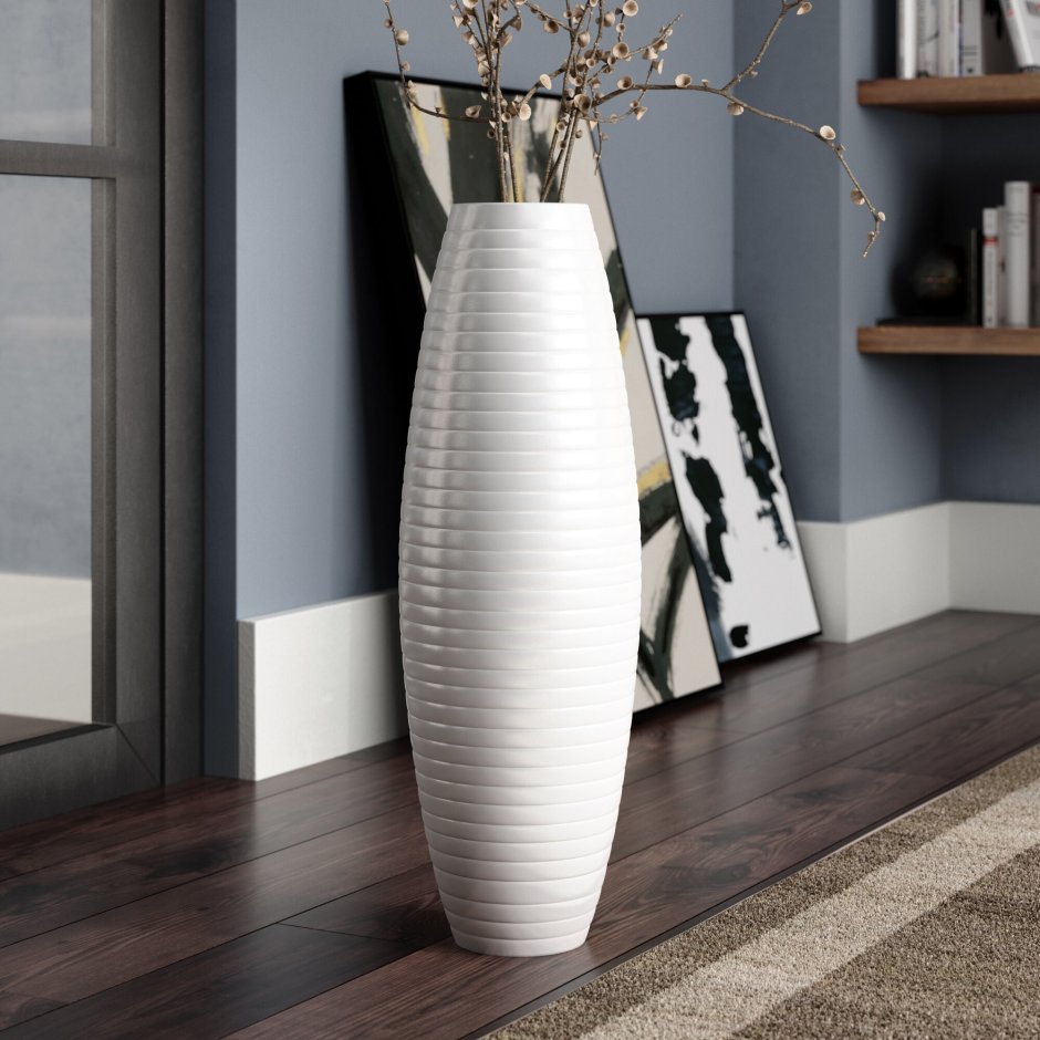 Home Interior Design with Black big Vases Trees