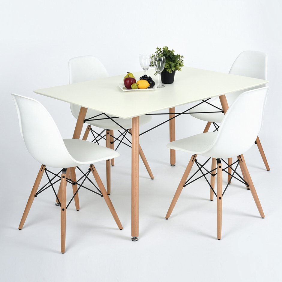 Комплект Oslo Rectangle WT 120 см + стулья Eames Style DSW 4 шт. (Белый)