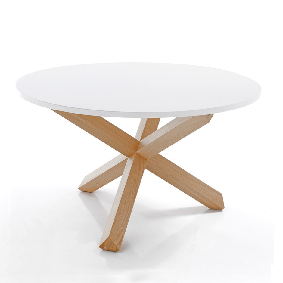 Белый круглый стол с деревянными ножками