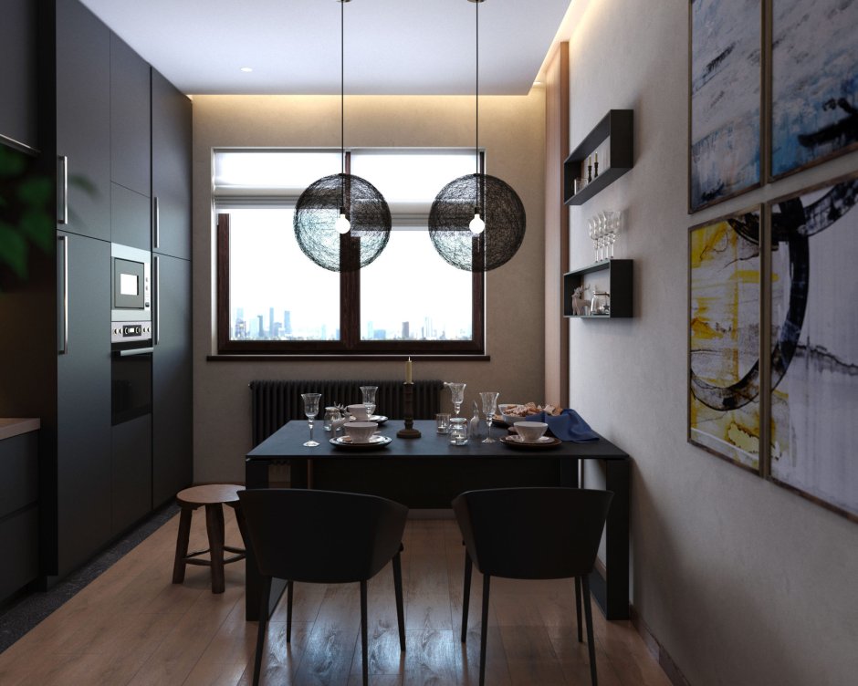 Дизайн черного кухонного стола