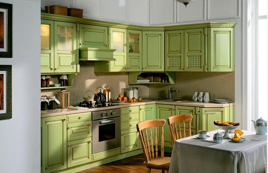 Кухня оливкового цвета в интерьере