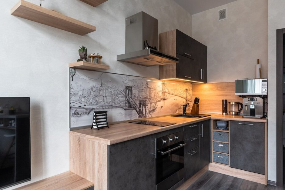 Кухня в стиле бетон и дерево