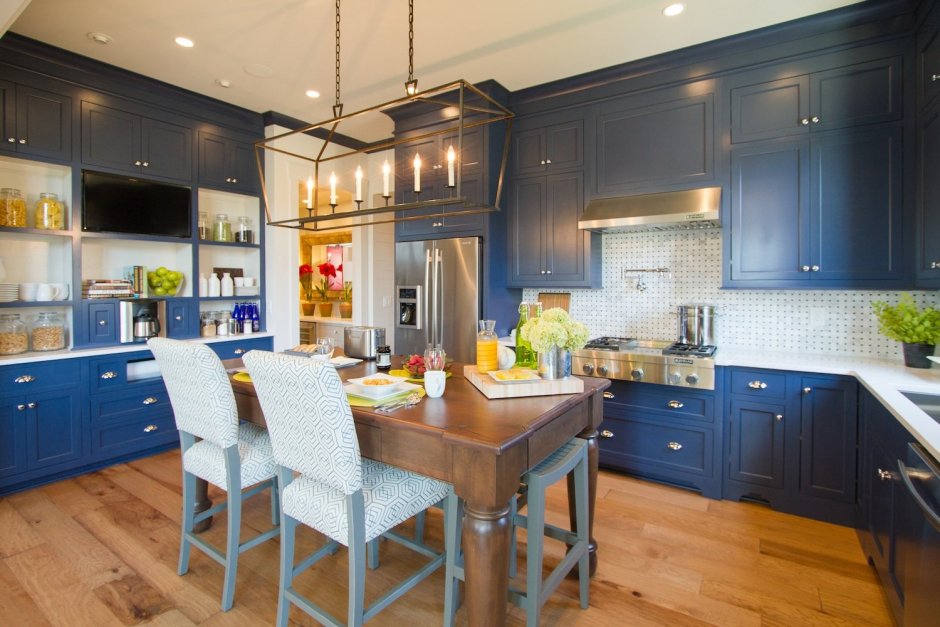 Синяя кухня икеа в дизайне