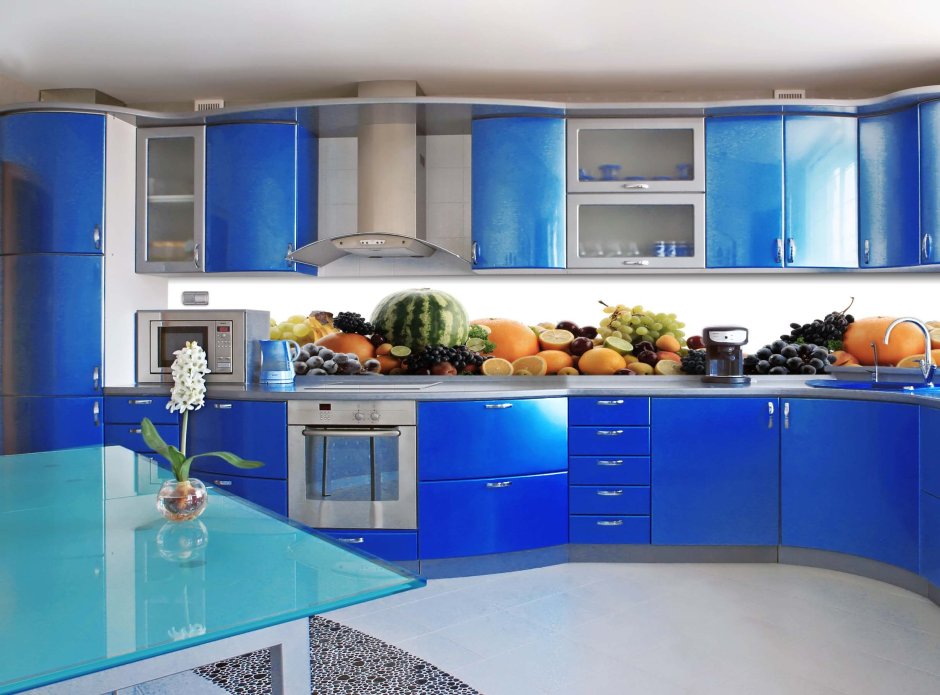 Стенки кухонные синего цвета
