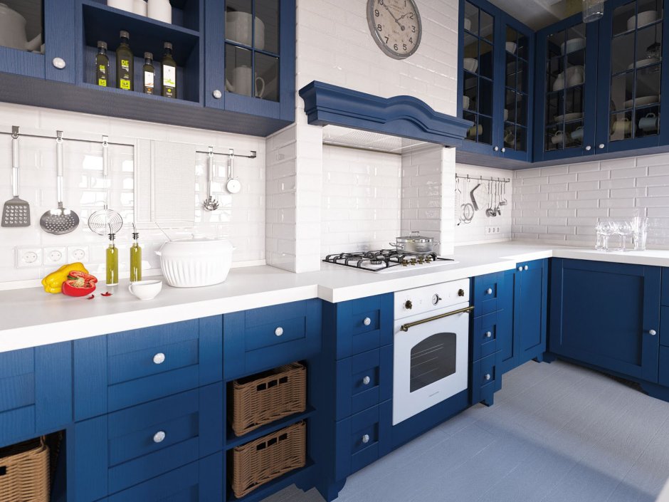 Кухня синяя матовая в интерьере